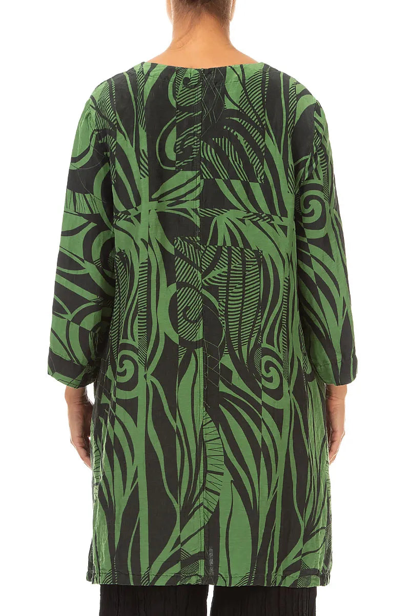 Flared Textured Shamrock Green Orbit Silk Linen Tunic