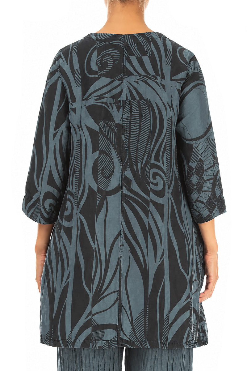 Flared Textured Slate Orbit Silk Linen Tunic