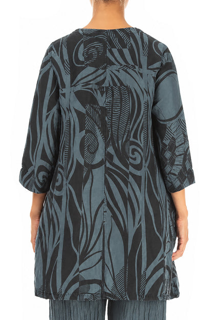 Flared Textured Slate Orbit Silk Linen Tunic