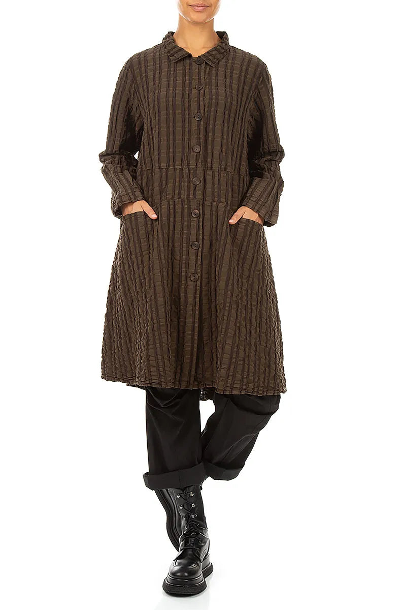 Flared Truffle Brown Checkered Linen Cotton Jacket 5