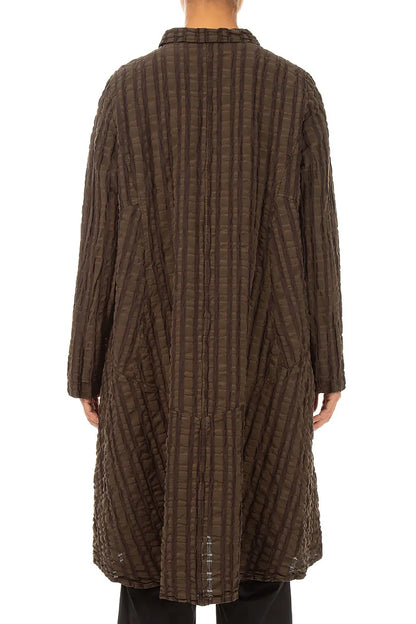 Flared Truffle Brown Checkered Linen Cotton Jacket 3