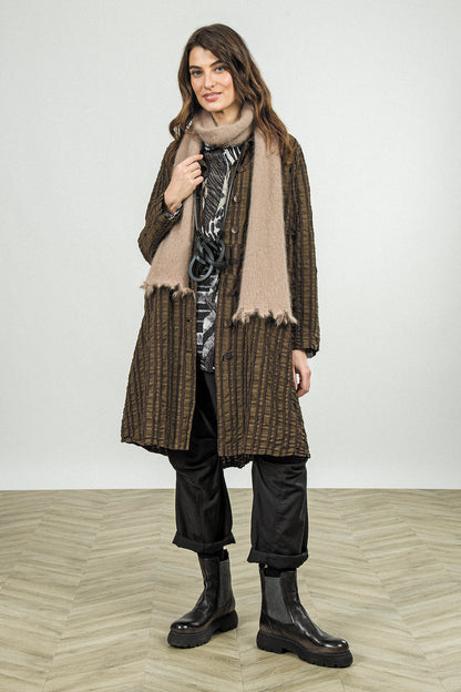 Flared Truffle Brown Checkered Linen Cotton Jacket 1
