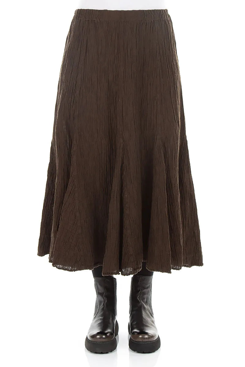 Flared Truffle Brown Crinkled Silk Skirt