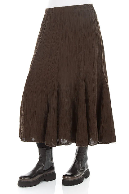 Flared Truffle Brown Crinkled Silk Skirt