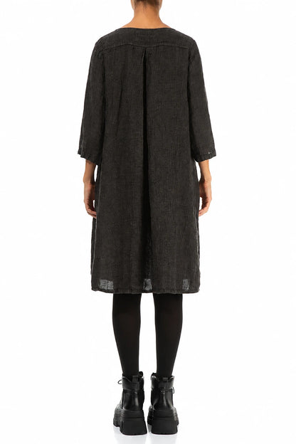 Flared Truffle Brown Mélange Linen Midi Dress