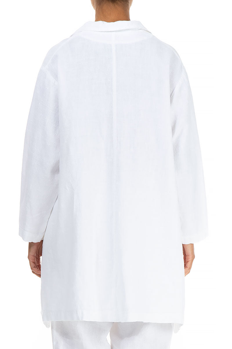 Flared Two Pockets White Linen Jacket