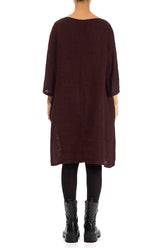 Flared V-Neck Dark Red Mélange Linen Dress 2