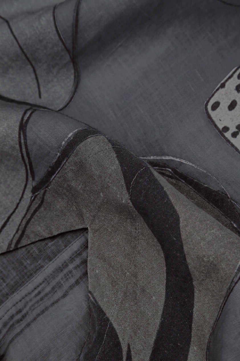 Flared V-Neck Graphite Tumbled Stone Linen Dress 5