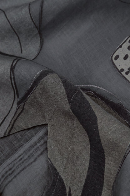 Flared V-Neck Graphite Tumbled Stone Linen Dress 5