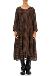 Floaty Aged Copper Check Linen Midi Dress 1