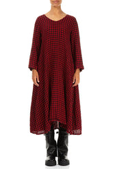 Floaty Red Check Linen Midi Dress 2