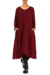Floaty Red Check Linen Midi Dress 5