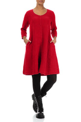 Floaty Cherry Red Textured Linen Dress 4