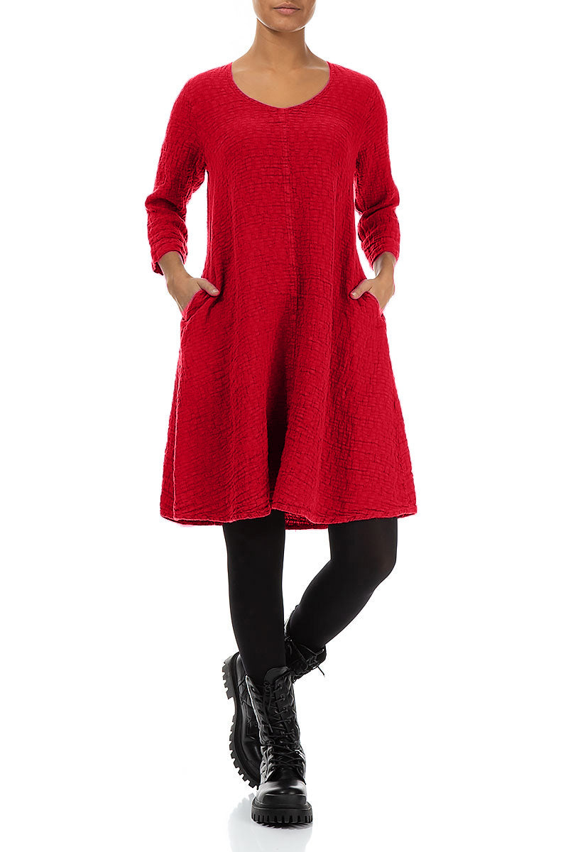 Floaty Cherry Red Textured Linen Dress 4