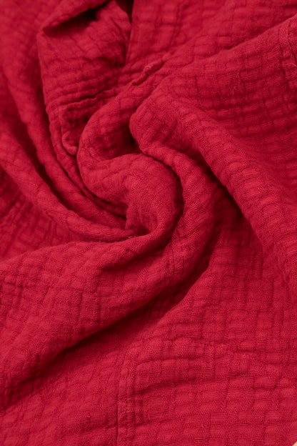 Floaty Cherry Red Textured Linen Dress 5