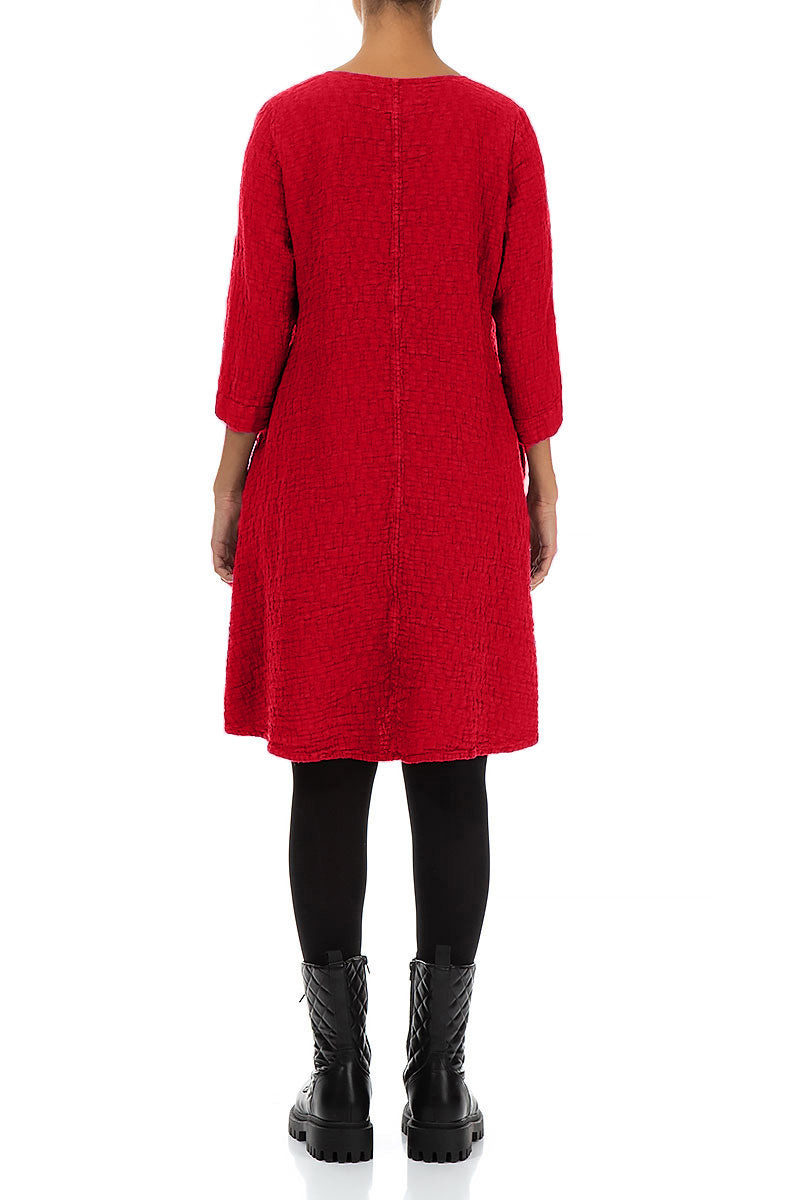 Floaty Cherry Red Textured Linen Dress 2