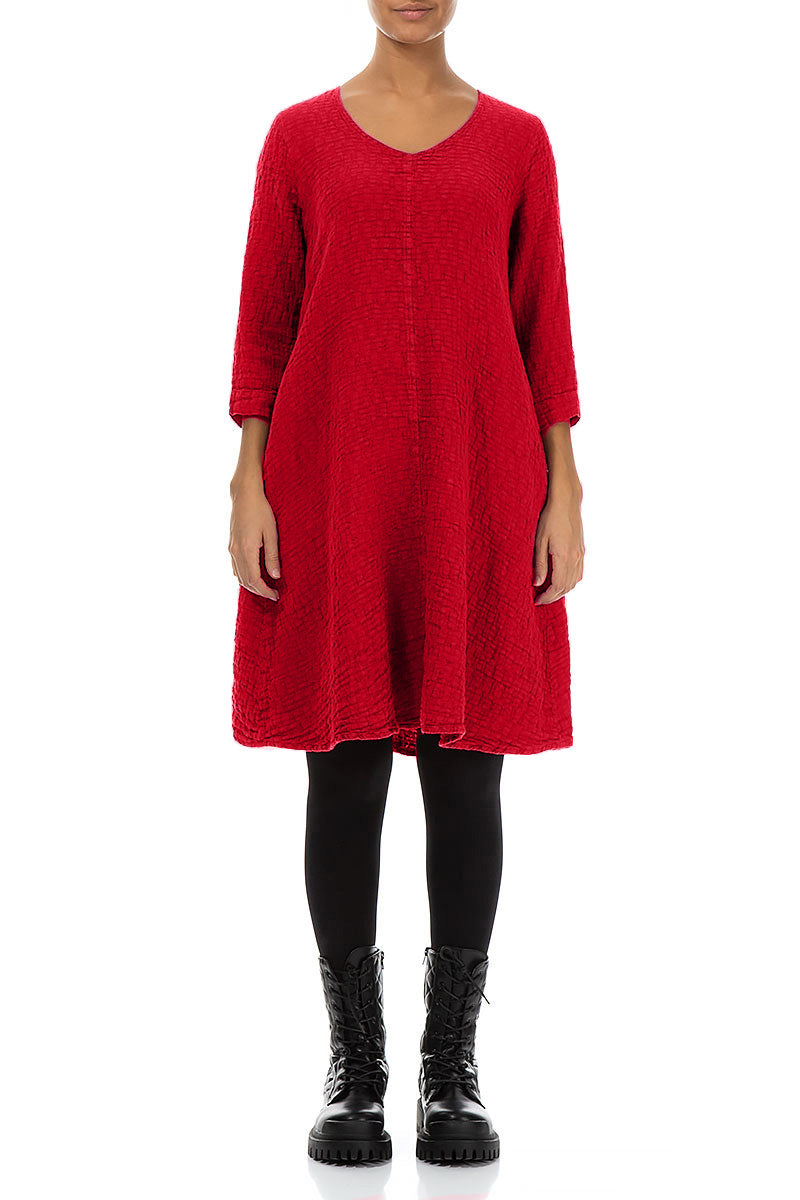 Floaty Cherry Red Textured Linen Dress 1