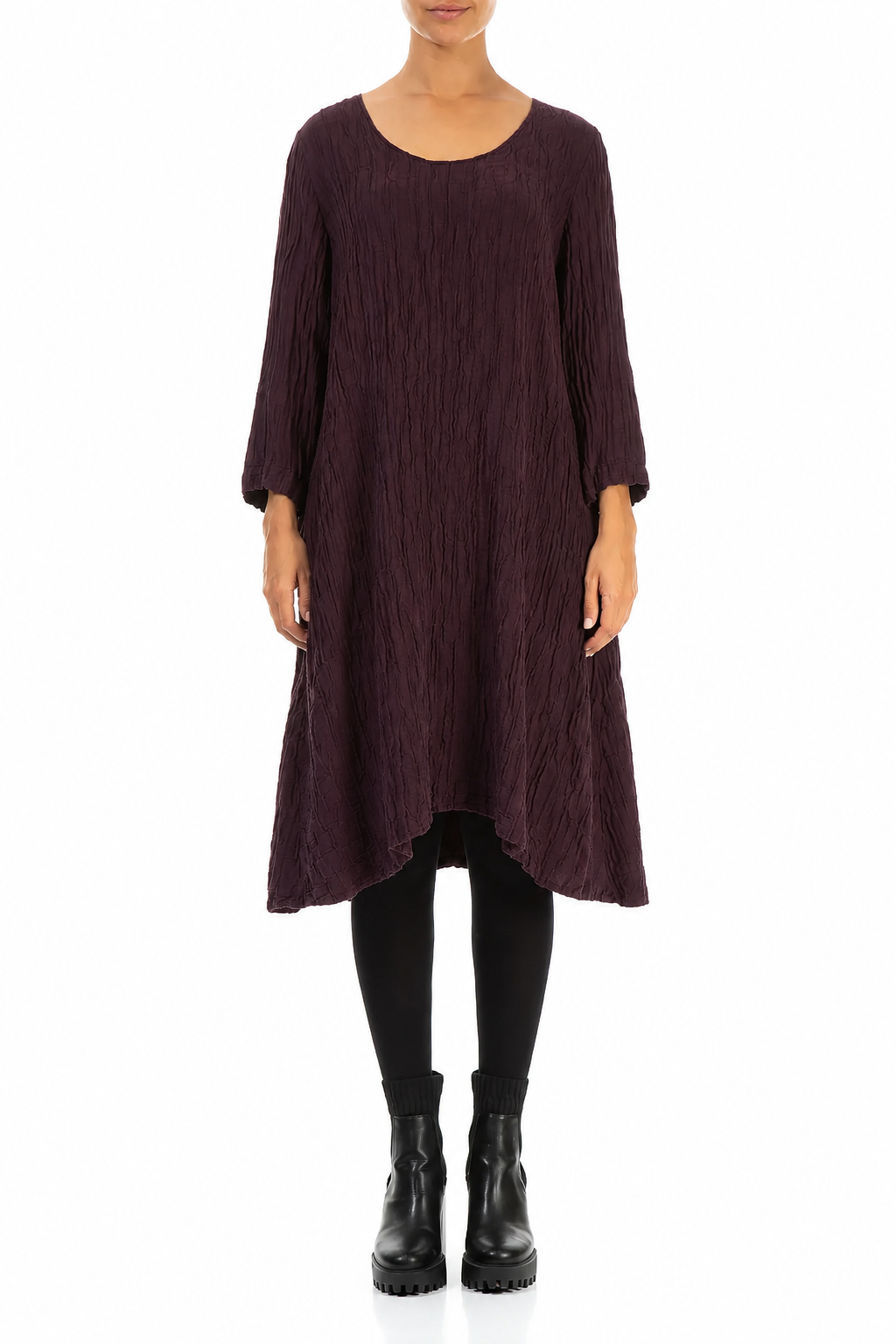 Floaty Deep Plum Crinkled Silk Linen Dress