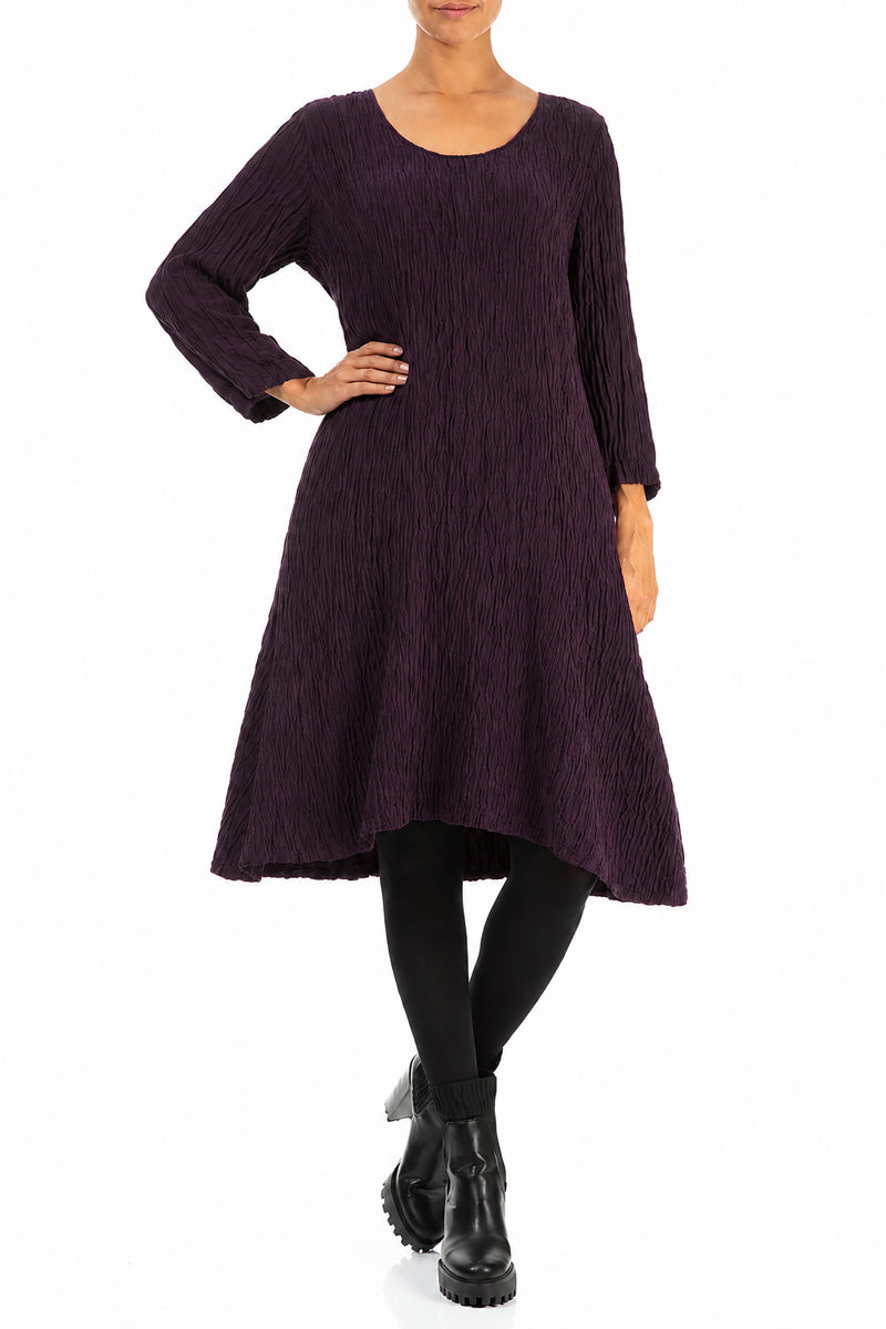 Floaty Deep Plum Crinkled Silk Linen Dress 4