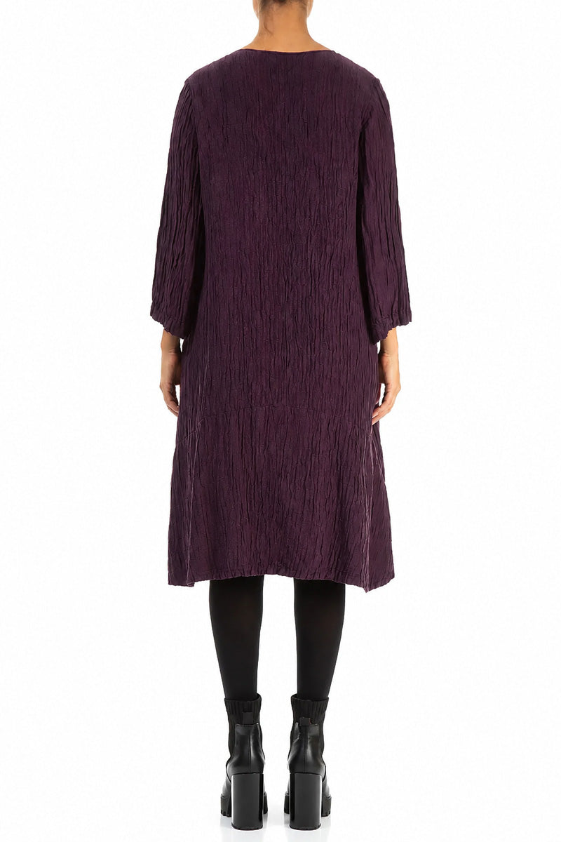 Robe fluide en Soie Lin prune foncé Froissé