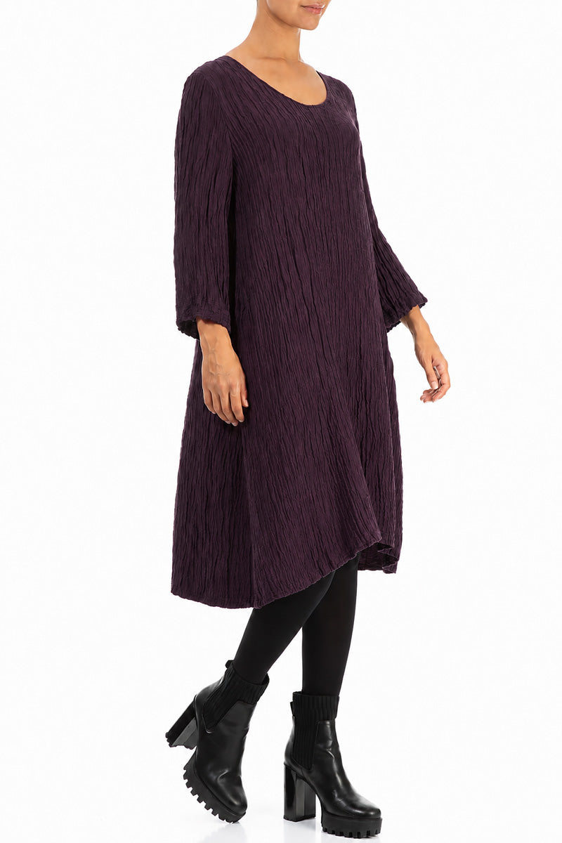 Floaty Deep Plum Crinkled Silk Linen Dress 3