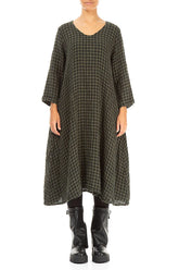 Floaty Forest Mist Check Linen Midi Dress 1