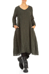 Floaty Forest Mist Check Linen Midi Dress 4