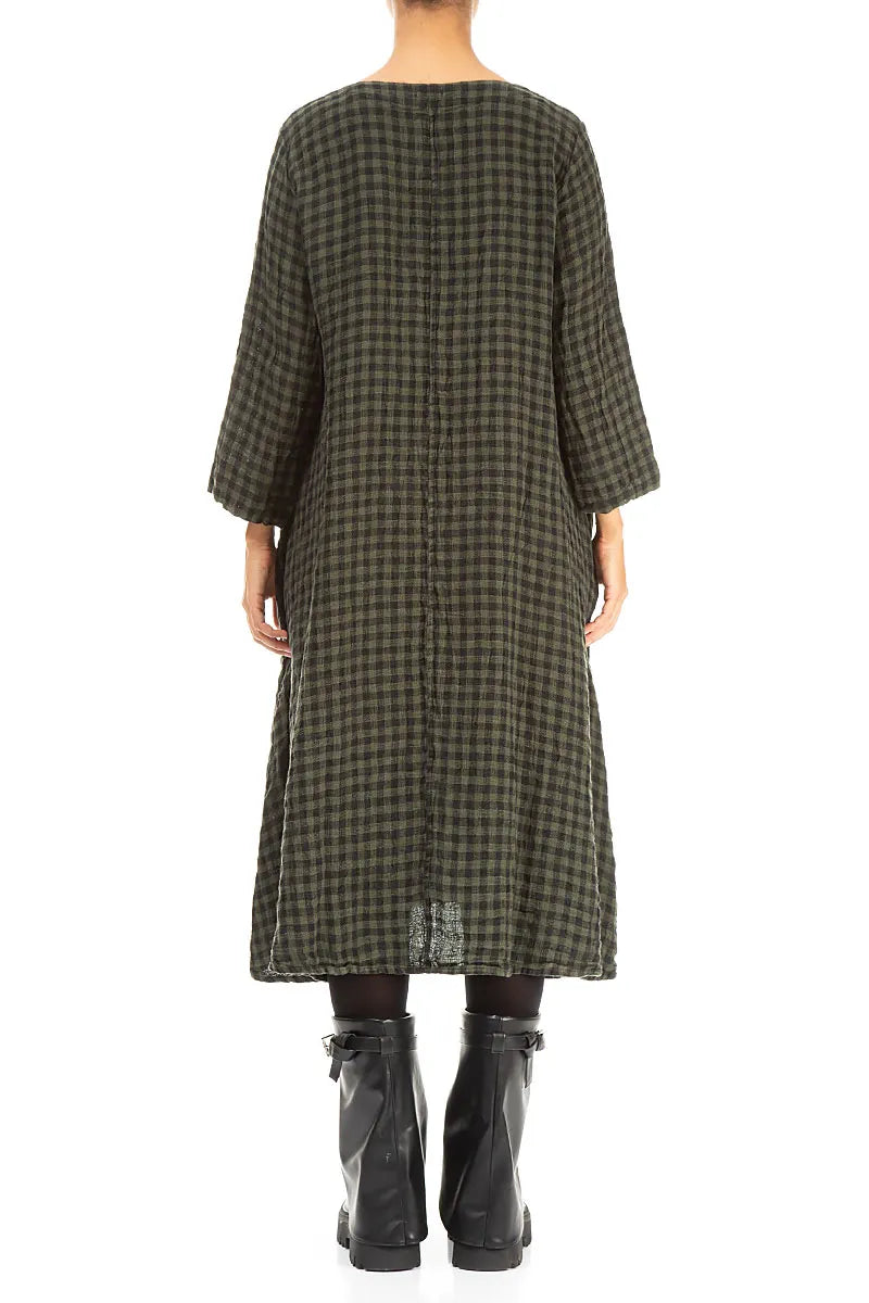 Floaty Forest Mist Check Linen Midi Dress 2