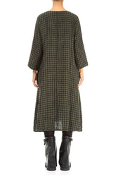 Floaty Forest Mist Check Linen Midi Dress 2