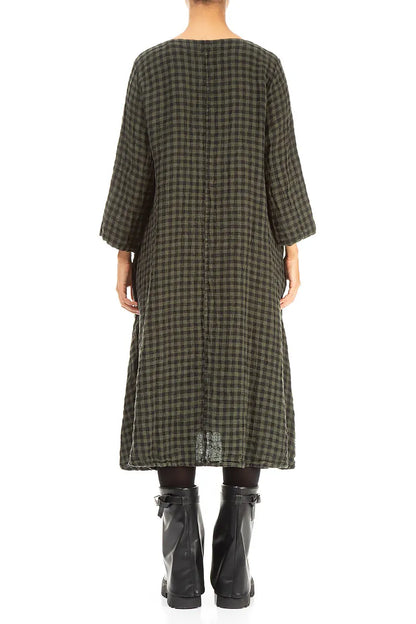 Floaty Forest Mist Check Linen Midi Dress 2