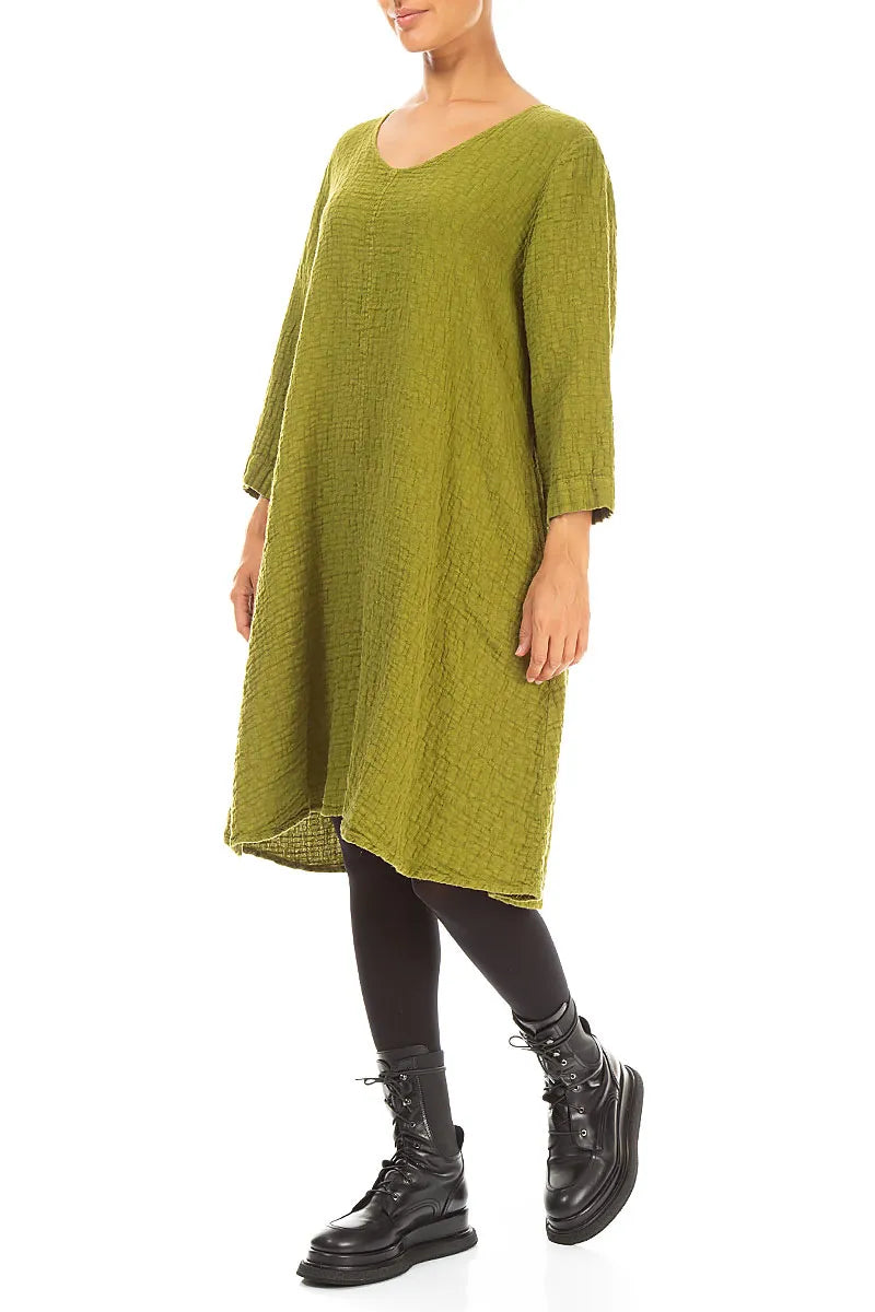Floaty Golden Lime Textured Linen Dress