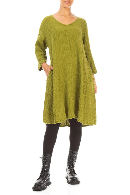 Floaty Golden Lime Textured Linen Dress