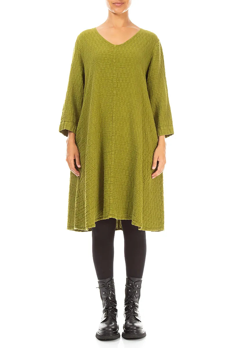 Floaty Golden Lime Textured Linen Dress