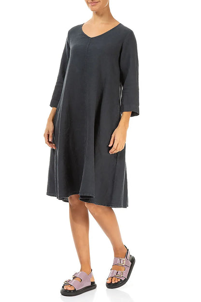 Robe fluide en lin graphite