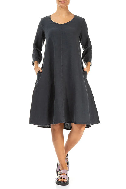 Robe fluide en lin graphite