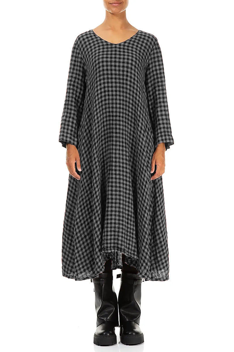 Floaty Grey Check Linen Midi Dress 1