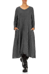 Floaty Grey Check Linen Midi Dress 4
