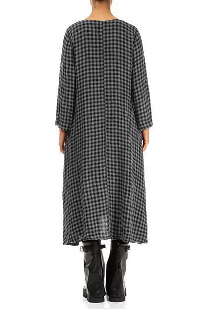 Floaty Grey Check Linen Midi Dress 2