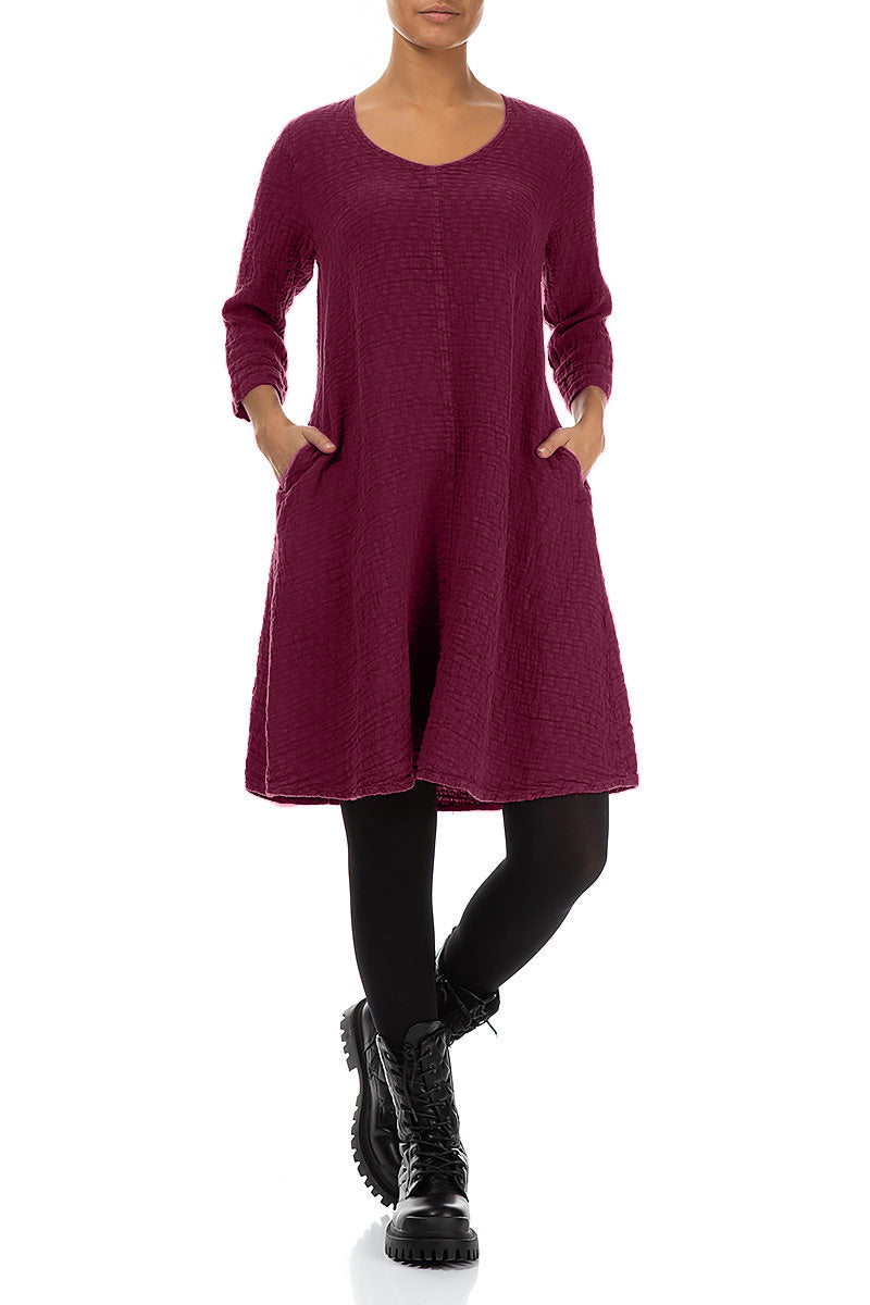 Floaty Magenta Textured Linen Dress 3