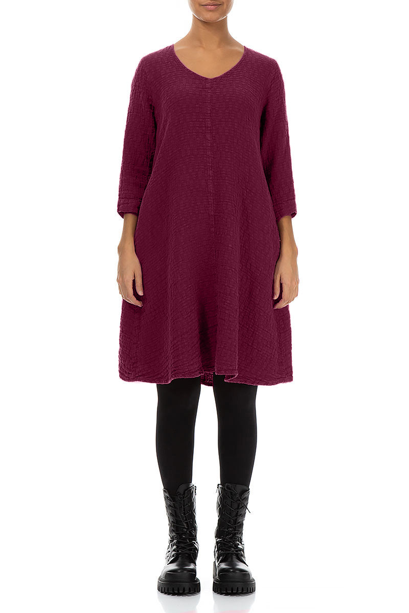 Floaty Magenta Textured Linen Dress 1