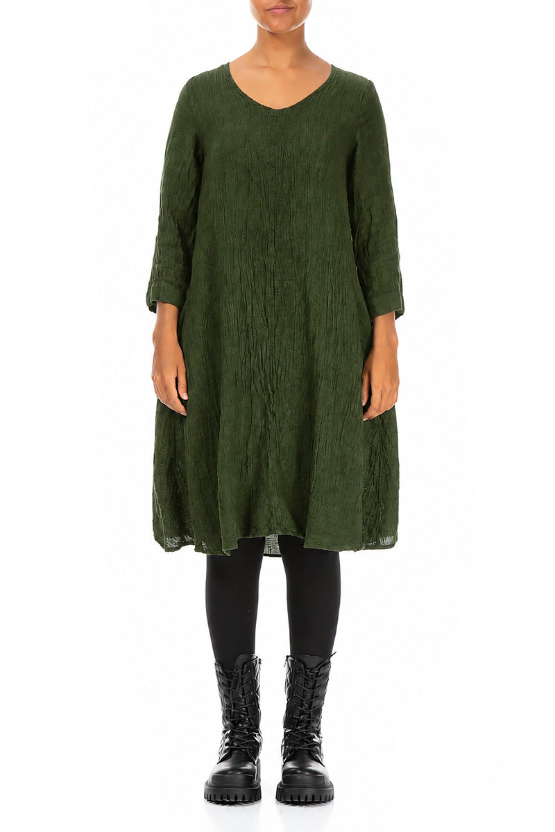 Floaty Shamrock Green Mélange Linen Dress