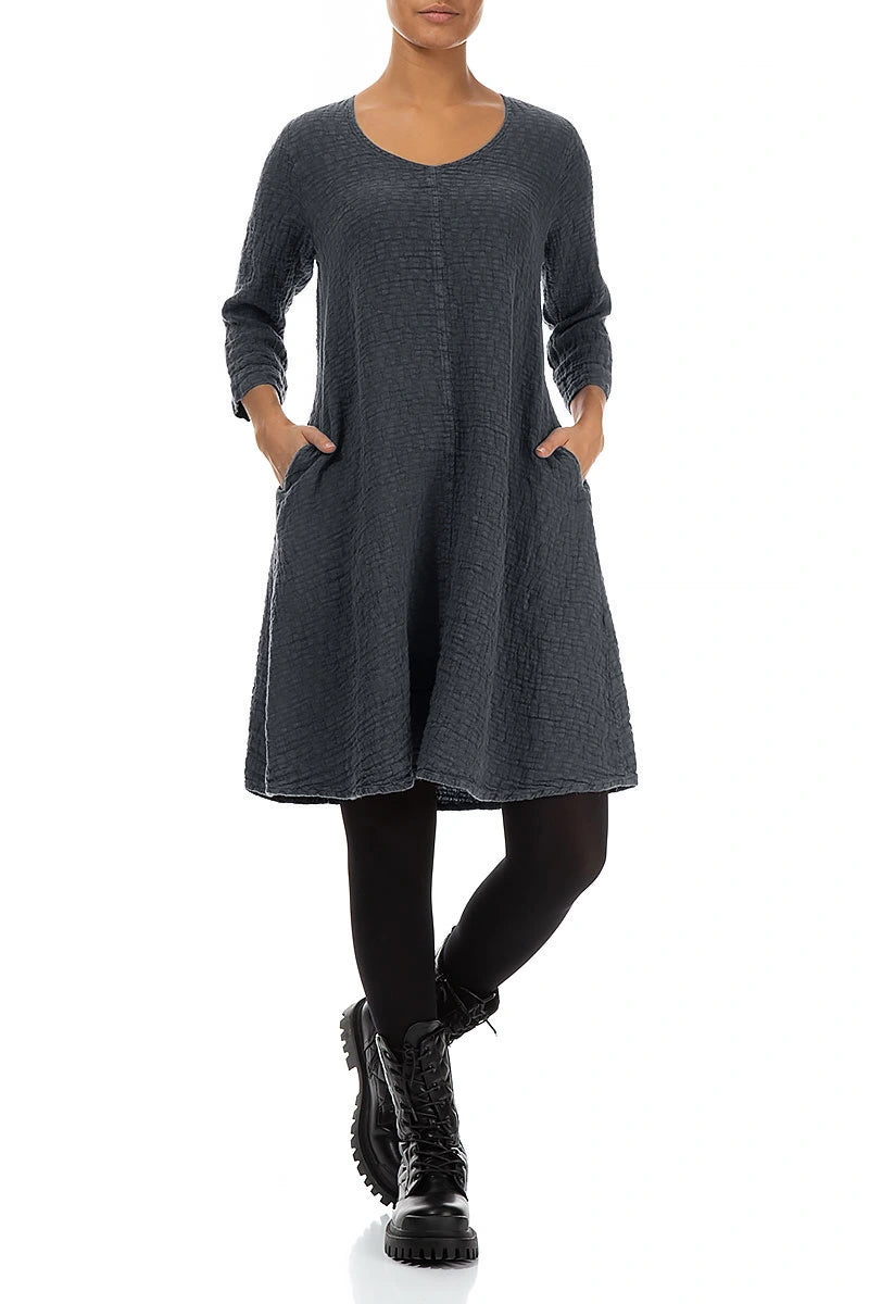 Floaty Slate Textured Linen Dress 4