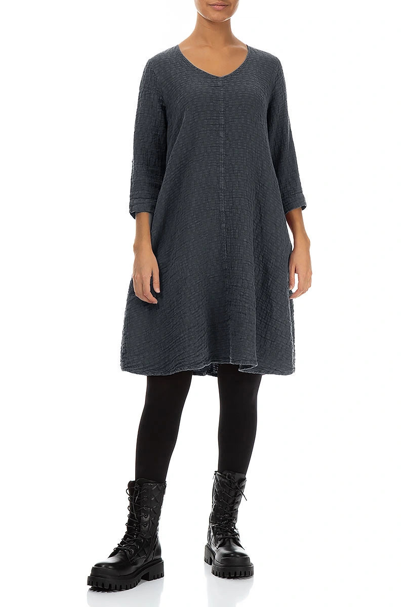 Floaty Slate Textured Linen Dress 3