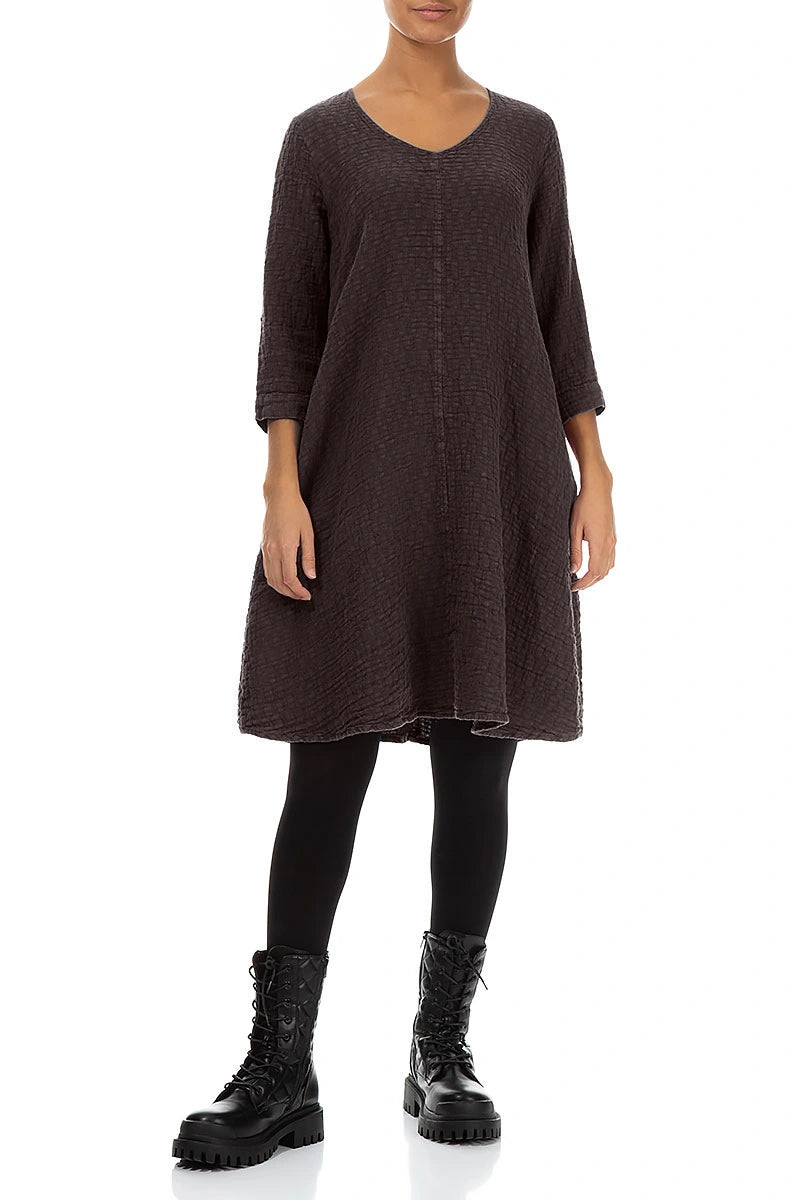 Floaty Truffle Brown Textured Linen Dress 3