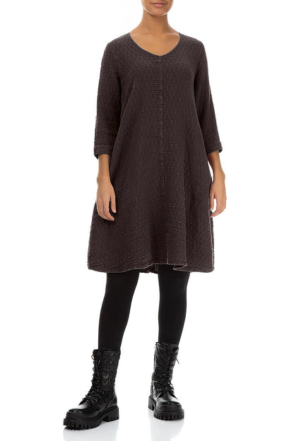 Floaty Truffle Brown Textured Linen Dress