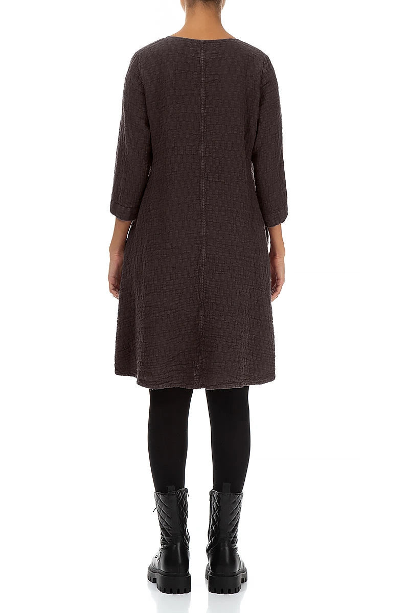 Floaty Truffle Brown Textured Linen Dress