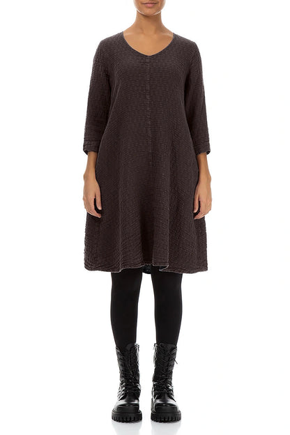Floaty Truffle Brown Textured Linen Dress