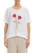 Floral Detail White Linen Knit Blouse 1