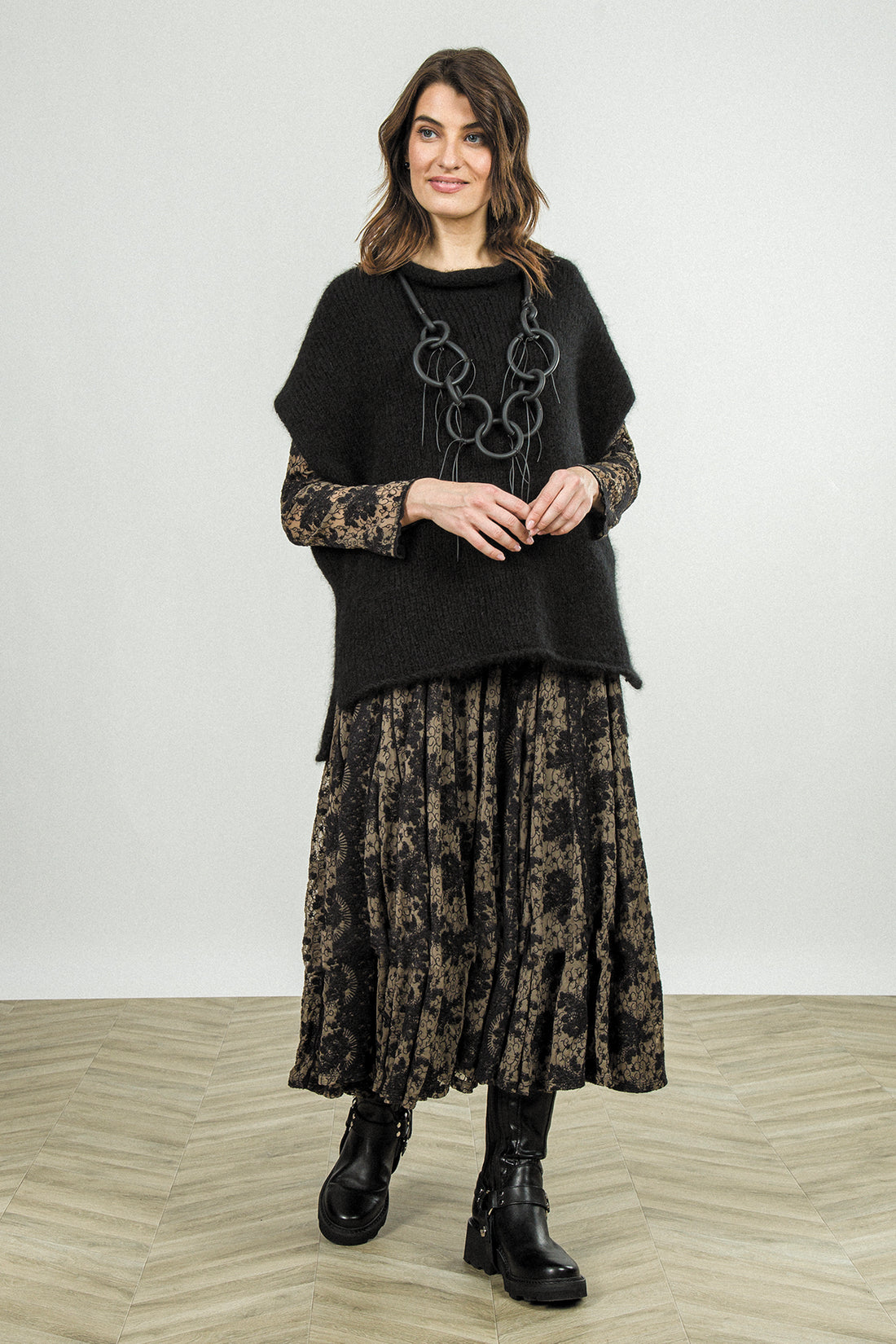 Floral Lace Black Cotton Maxi Dress 8