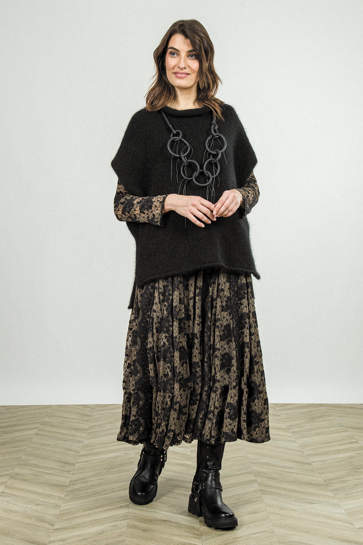 Floral Lace Black Cotton Maxi Dress 8